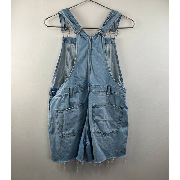 GAP Blue Wash 100% Cotton Raw Hem Distressed Denim Jean Bib Shortalls Size S - Picture 2 of 6